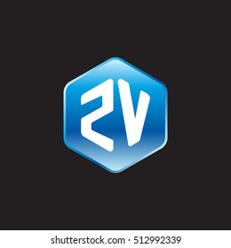 Initial letters ZV rounded hexagon shape blue modern logo