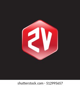 Initial letters ZV rounded hexagon shape red modern logo