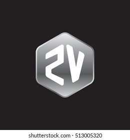 Initial letters ZV rounded hexagon shape silver modern logo