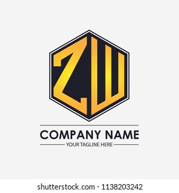 Initial letters ZW hexagon shape logo design gold