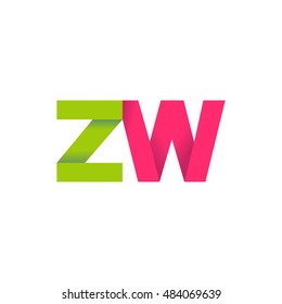 Initial letters ZW overlapping fold logo green magenta