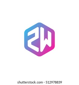 Initial letters ZW rounded hexagon shape blue pink purple simple modern logo