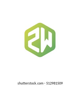 Initial letters ZW rounded hexagon shape green simple modern logo