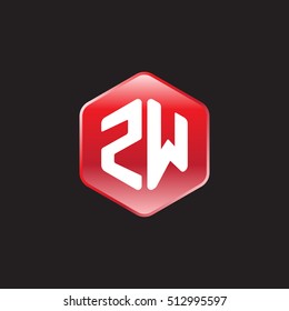 Initial letters ZW rounded hexagon shape red modern logo