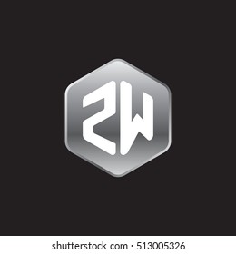 Initial letters ZW rounded hexagon shape silver modern logo