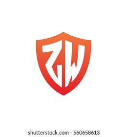 Initial letters ZW shield shape red simple logo