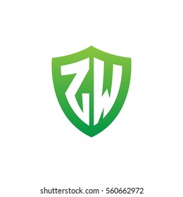 Initial letters ZW shield shape green simple logo