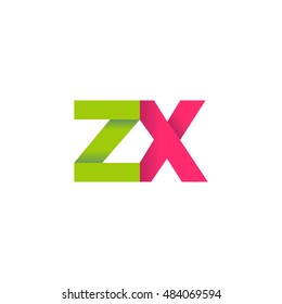 Initial letters ZX overlapping fold logo green magenta