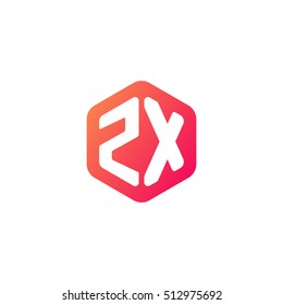 Initial letters ZX rounded hexagon shape red orange simple modern logo