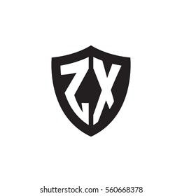 Initial letters ZX shield shape black monogram logo