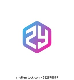 Initial letters ZY rounded hexagon shape blue pink purple simple modern logo