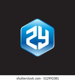 Initial letters ZY rounded hexagon shape blue modern logo