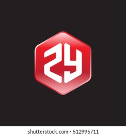 Initial letters ZY rounded hexagon shape red modern logo