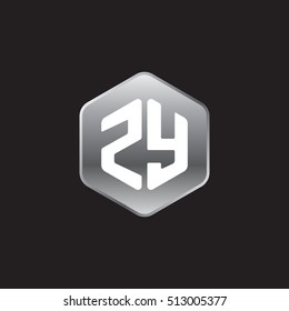 Initial letters ZY rounded hexagon shape silver modern logo