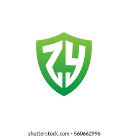Initial letters ZY shield shape green simple logo