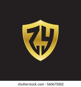Initial letters ZY shield shape gold logo