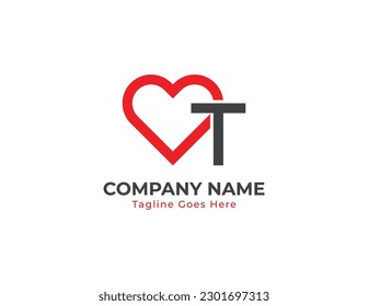 initial LetterT Heart Logo Concept icon sign symbol Element Design. Love, Health Care, Medical, Dating App, Valentine's Day Logotype. Vector illustration template