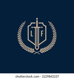 Initial LF elegant sword and shield icon vector template