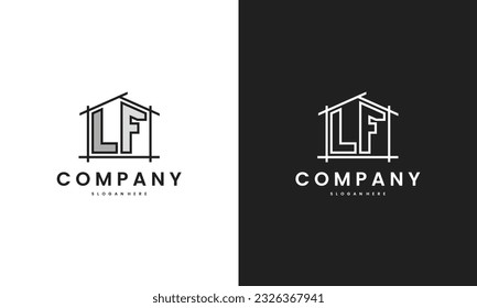 Initial LF home logo with creative house element in line art style vector design template
