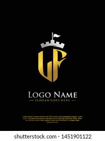 initial LF letter with shield style logo template vector