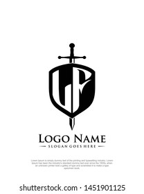 initial LF letter with shield style logo template vector