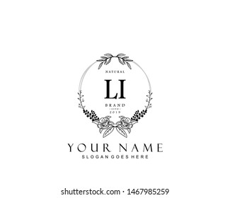 Initial LI beauty monogram and elegant logo design, handwriting logo of initial signature, wedding, fashion, floral and botanical with creative template.