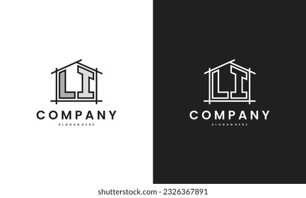 Ursprüngliches LI-Logo mit kreativem Hauselement im Stil eines Vektordesigns im Linienstil