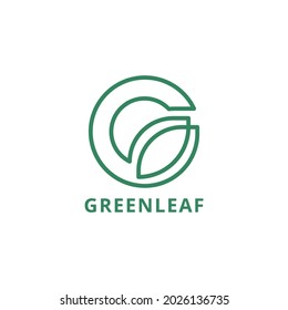 Letra de la línea inicial del art G con dos diseños de hoja para el logotipo de naturaleza o eco