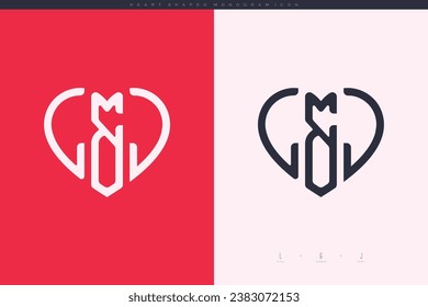 initial LJ letters with red heart and love logo flat icon monogram concept