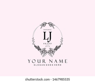 Initial LJbeauty monogram and elegant logo design, handwriting logo of initial signature, wedding, fashion, floral and botanical with creative template.