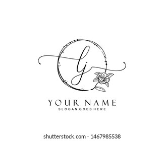 Initial LJbeauty monogram and elegant logo design, handwriting logo of initial signature, wedding, fashion, floral and botanical with creative template.