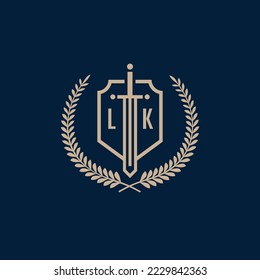 Initial LK elegant sword and shield icon vector template
