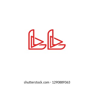 Initial LL Letter Linear Red Line with Play Media Logo Design