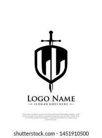 initial LL letter with shield style logo template vector