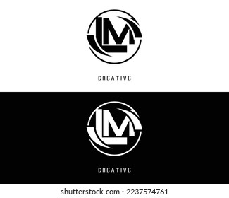 initial LM logo , black and white color