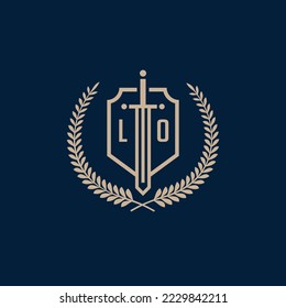 Initial LO elegant sword and shield icon vector template