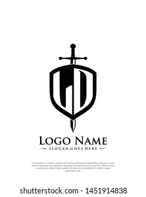 initial LO letter with shield style logo template vector