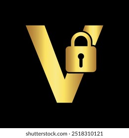 Logotipo de bloqueio inicial combinado com modelo de vetor letra V