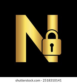 Initial Lock Logo combine with letter N vector template