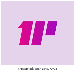 Initial logo 1 and P logo design with purple color