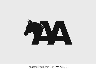 Initial logo AA letter with stallion head. The combination of letters A and A is black
