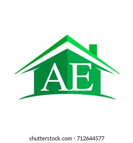 initial logo AE with house icon and green color, business logo and property developer