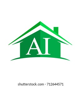 initial logo AI with house icon and green color, business logo and property developer