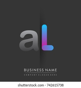 initial logo AL lowercase letter colored grey and blue, pink, creative logotype concept.