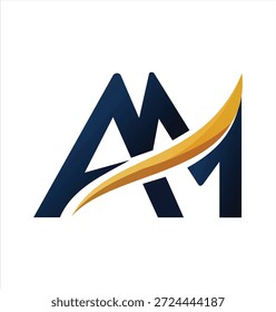 Ursprüngliches Logo "AM" mit einem goldenen Swoosh, der durch blaue Buchstaben geht und Luxus, Wachstum und Premium-Unternehmenslösungen symbolisiert.