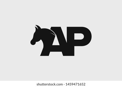 Initial logo AP letter with stallion head. The combination of letters A and P is black
