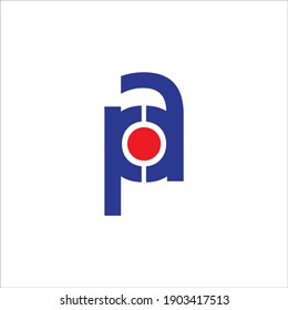 The initial logo ap, pa, p. Inside the letter there is a circle in the middle of the logo, negative space, blue red white background