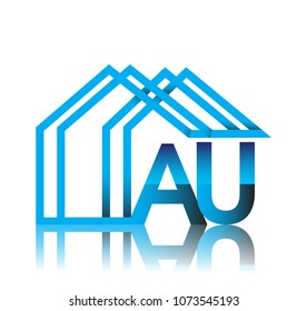 initial logo AU with house icon, business logo and property developer.