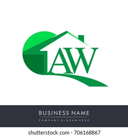 initial logo AW with house icon, business logo and property developer.