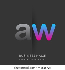 initial logo AW lowercase letter colored grey and blue, pink, creative logotype concept.